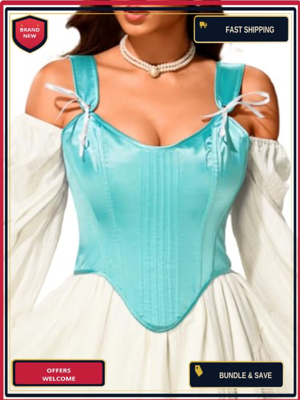 Satin Bow Corset Top Lace-Up Overbust Bustier